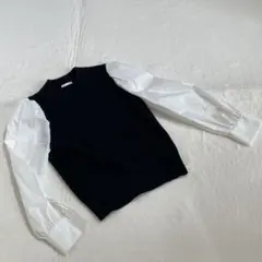 【美品】 GU ドッキングブラウス ニットベスト パフスリーブ 長袖 黒白