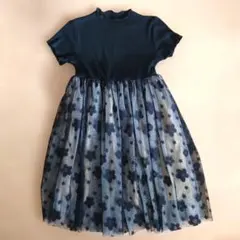 ブラック フラワープリントと靴セット 半袖ワンピース