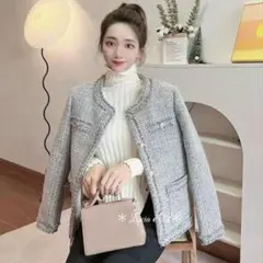 新品 ノーカラー ゴールドボタン 千鳥柄 ジャケット 上品 GRL ザラ 冬 春