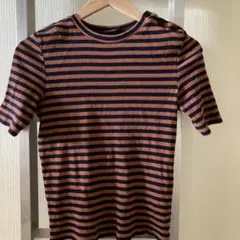 CHILD WOMAN 秋口に　ボーダーリブTシャツ　ネイビーのサムネイル
