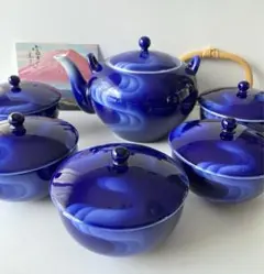 美術有田焼　深川製磁　流水模様　急須　蓋つき湯呑み5客セット