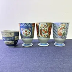 有田焼 清秀 聖山窯 足付湯呑み ４客セット 金彩 赤絵 伝統工芸 茶器