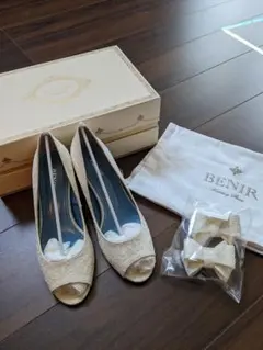 BENIRベニル ウェディングシューズ24.5cm レース 7cmヒール