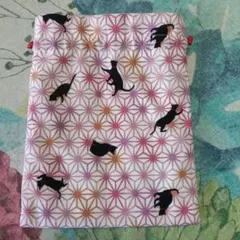 和柄　猫✕麻の葉　巾着袋