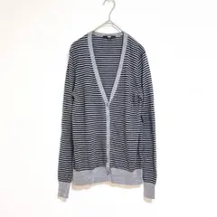 ユニクロ　カーディガン　長袖M グレー　ボーダー　薄手　毛　100% 羽織り