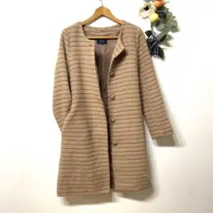 SHIPS シップス　ノーカラーコート　【M】　ベージュ　バックリボン　ウール