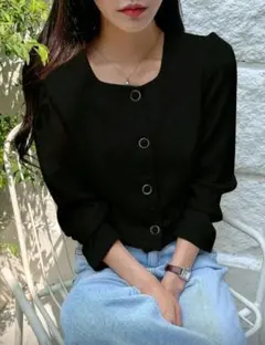 新品 スクエアカラー カーディガン ジャケット ブラック SHEIN