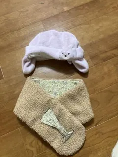 キッズ用 薄紫色 帽子　ニット帽　マフラー2個　うさぎ