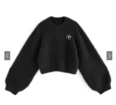 パールブローチ付きフェザーニットトップス [pm355] ブラック