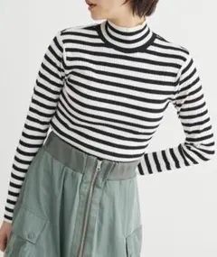 新品タグ付 洗えるボーダーアソートモックネックニットプルオーバーグリーンパークス