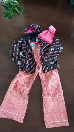 ROXYスノーボードウェアセット ピンク系 チェック柄ミトンおまけ