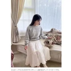 maihee Produced ホワイトティアードフリルスカート