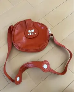 Courrèges オレンジ レザー ショルダーバッグ 昭和レトロ