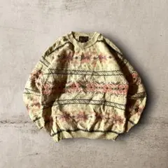 80s vintageエディーバウアーノルディック柄ニットセーター花柄クリームM