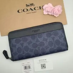 COACH 長財布 コーチ ジャガード織り ネイビー 紺 - メルカリ