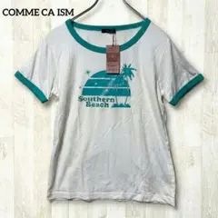 コムサイズム 半袖Tシャツ カットソー L 白 緑 プリント パイピング 綿のサムネイル