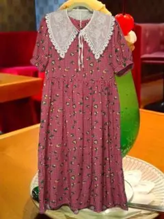 【昭和レトロ】つけ襟付き 花柄ワンピース 古着