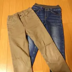 長ズボン2着セット売り！ベージュ デニムパンツ ゴムウエスト 130～140