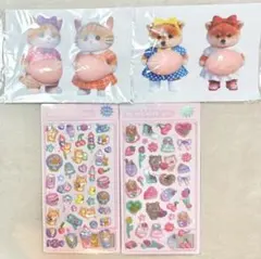お腹シール4匹＋硬いシール2枚❤️おなかぷにぷに　女の子犬猫くま3D立体 ぷっくり