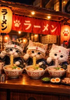 【匿名発送】猫 ラーメン アート L判