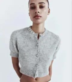 ZARA ラインストーンボタンニットカーディガン　Ｍサイズ