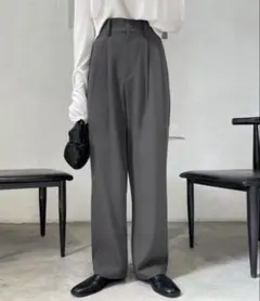 me+em select 太ベルトハイウエストカラータックスラックス
