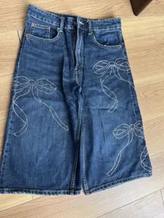 ZARA リボンストーン　デニム ハーフパンツ