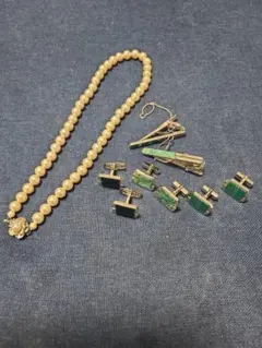パールネックレスとカフリンクスセット　シルバーアクセ　総重量約92g