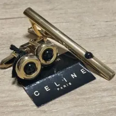 CELINE ゴールド ネクタイピン カフスボタンセット ブラックオニキス