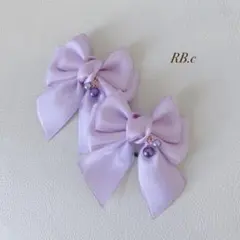 【リボンヘアゴム】2個セット　パープル　チャーム付き