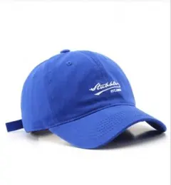 青色刺繍ロゴキャップ メンズカジュアル ブルーキャップ ストリート