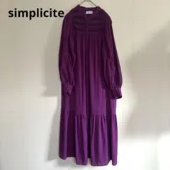 simplicite インド綿　レースデザイン　バンドカラー　ワンピース