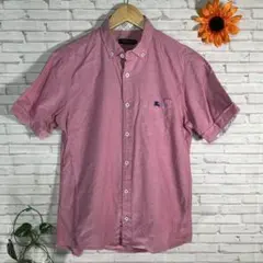 325【BURBERRY】BLACK LABELメンズ半袖BDシャツ ピンク