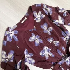 早い者勝ち⭐︎ フラワープリント ワンピース バーガンディ