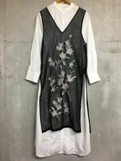 AMERI 刺繍デザイン ロングワンピース グリーン S - メルカリ