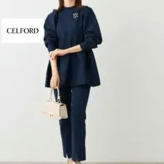CELFORD 　ペプラムニット　セットアップ　トップス　パンツ　ストレッチ抜群