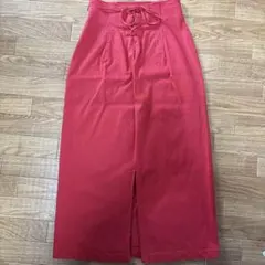 赤 レースアップ ナローミディスカート スリット入り S