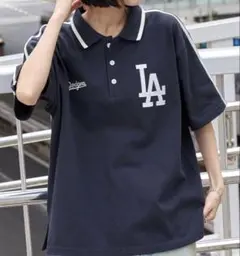 完売品 タグ付き ドジャース MLB ポロシャツ ユニセックス Ｌ　ネイビーのサムネイル
