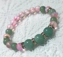 高級翡翠　マットピンクオーストリアンクリスタル　パワーストーンブレスレット