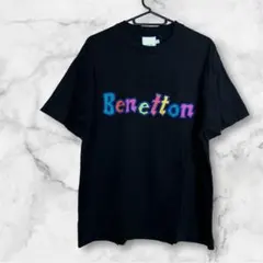 ベネトンBenettonレインボーTシャツブラックカラフル古着y2kロゴT