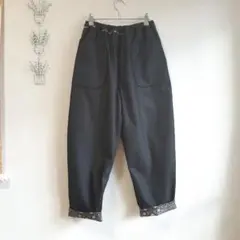 ハンドメイド1点もの[M~L]デニム四角ポケットパンツ チャコールブラック