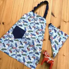 着脱簡単！ 子供エプロン 120 〜 130 三角巾セット☆ 車柄★