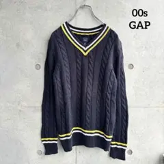 00年代 old GAP ケーブル編み チルデンニット リブライン 黒 y2k