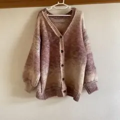 ピンクグラデーション長袖ニットカーディガン　L