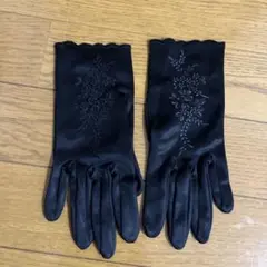 黒 サテン 刺繍 手袋 フリーサイズ