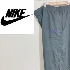 か*る様 【稀少タグ】90s NIKE ナイキ　ロゴ刺繍　紫　ナイロンパンツ　黒