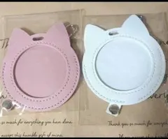 ホワイト 薄ピンク ネコ耳 猫 缶バッジケース 缶バッチホルダー キーホルダー