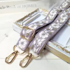 PM201| インド刺繍リボン スマホショルダーストラップ　くすみパープル