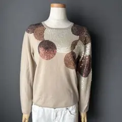 H.Q.C 長袖ニット セーター スパンコール 個性的 春秋 ウール100%