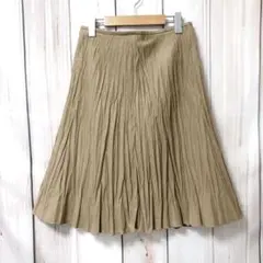 【アーヴェヴェ.スタンダード】プリーツ ひざ丈スカート　スウェード　キャメル　M